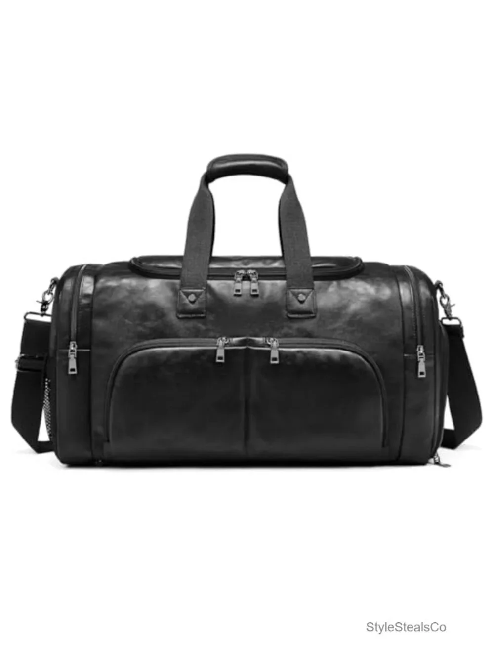 Leather Travel Duffle Bag Weekender Overnight with Shoe Compartment Waterproof